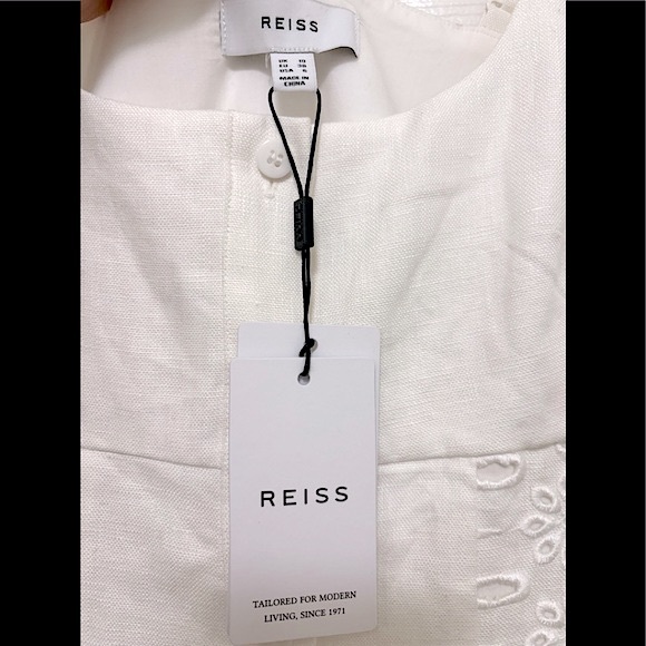 NWT Reiss Clarice Linen Broderie Midi Dress in Ivory - Picture 7 of 10